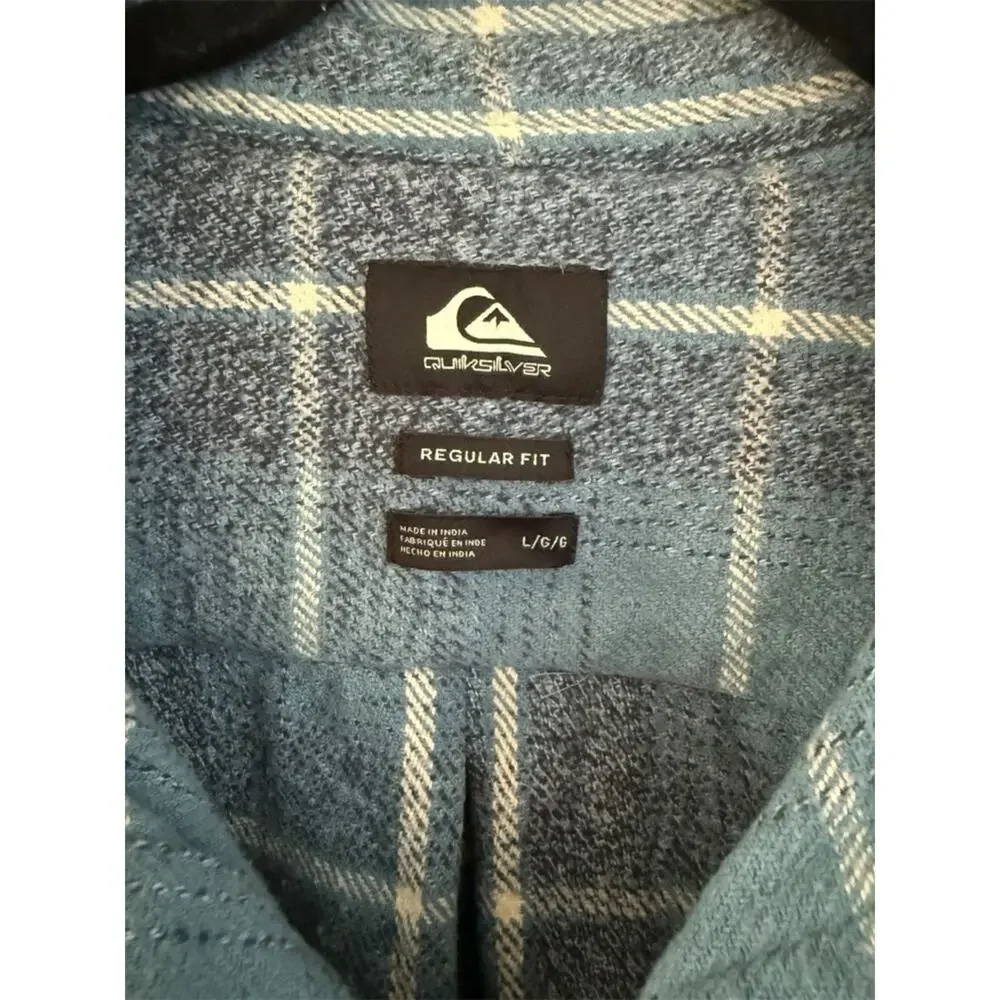 Quiksilver Blue Plaid Flannel Soft Brushed Grunge Skater Coastal Shirt L